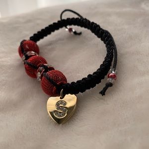 S Charm Bracelet with Red Beads